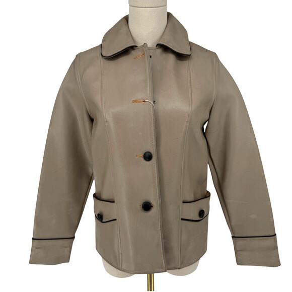 Vintage 1970s Dynahyde Faux Leather Jacket Cropped Boxy Contrast Trim Women's 10 - Picture 1 of 16